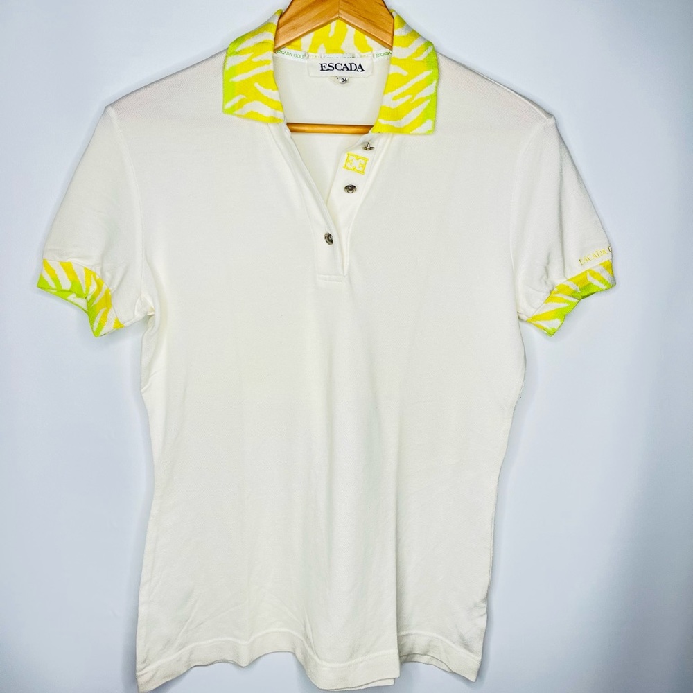 Vintage Escada Golf Neon Zebra Polo Size 34 Made in Italy Small